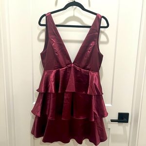 Lulus satin purple ruffled party dress